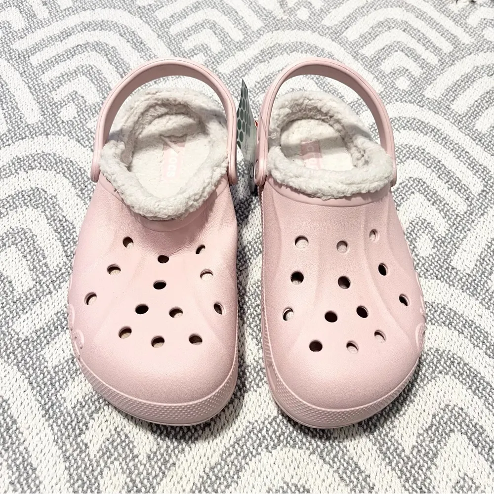 CROCS Baya Faux Fur Lined Cotton Candy Pink Oatmeal Clogs Men’s 9 Women’s 11 NWT - Image 2