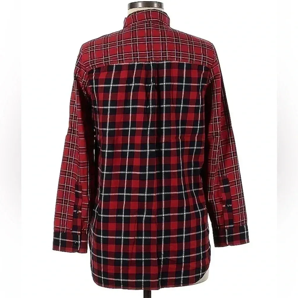 Madewell | Ex-Boyfriend Button Down Shirt Red Black Plaid Patchwork Size S - Image 5