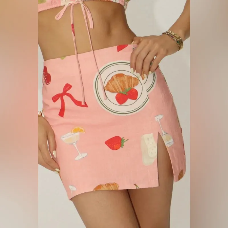 Coquette mini skirt a-line bows strawberry croissant coral lisa says gah lined - Image 2