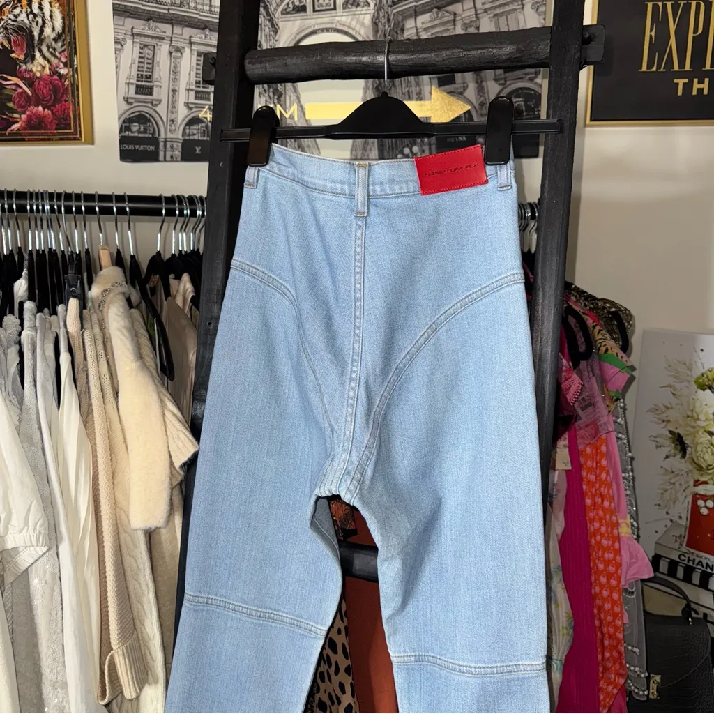 Alessandra Rich Crystal Button High Waist Stirrup Jeans Blue Size 25 - Image 16