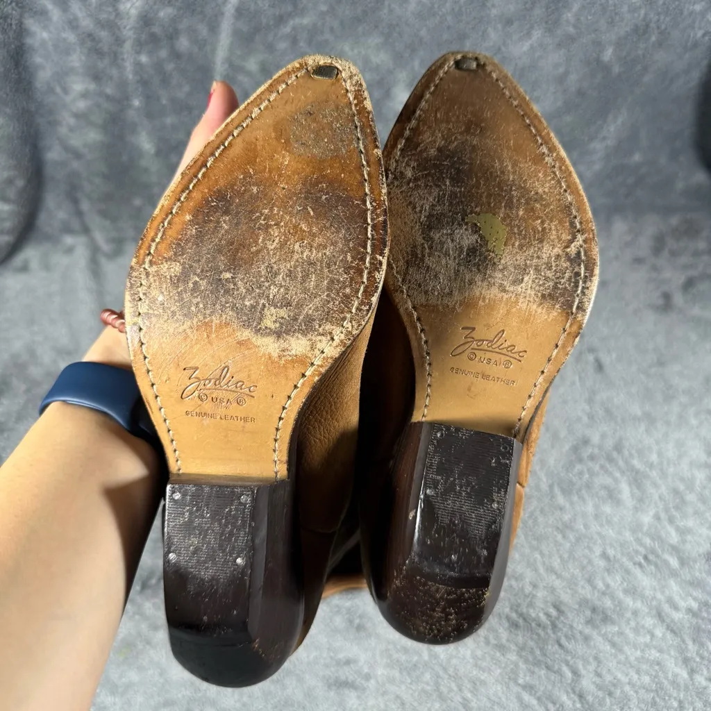 Women's 6 Zodiac USA Genuie Leather Western Cowboy Pointed Toe Boots Horse - Image 6