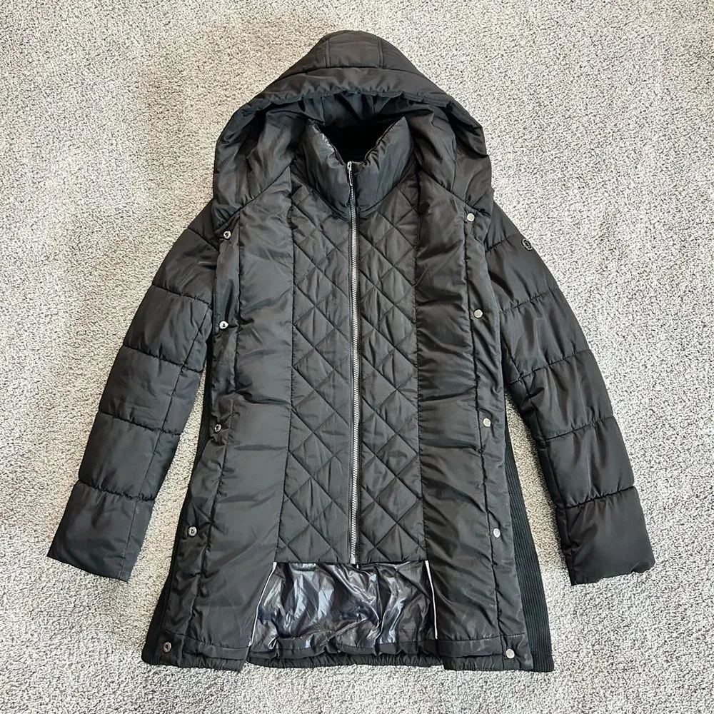 Calvin Klein Black Velvet-Trim Puffer size Medium - Image 4