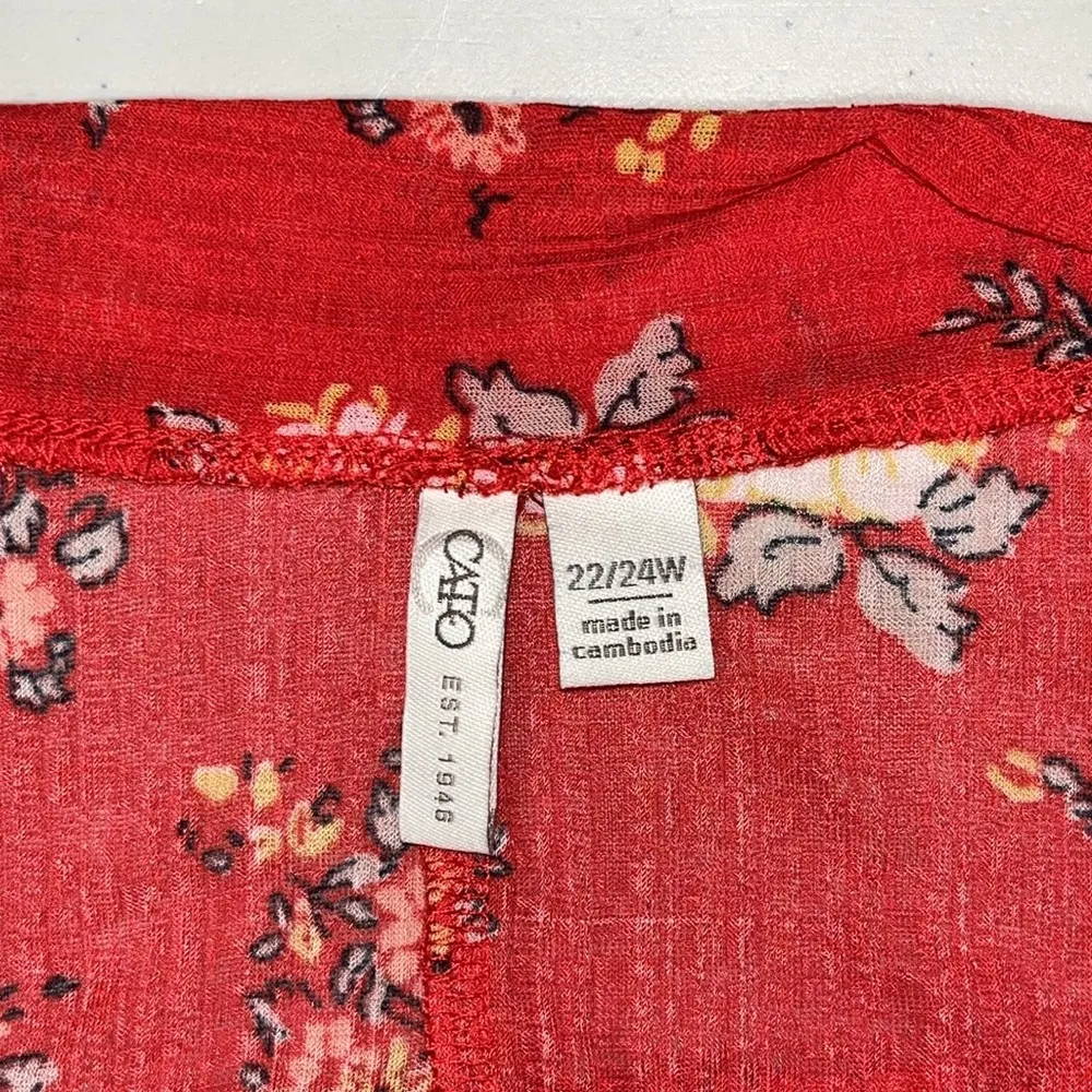 Cato Size 22/24W Red - Floral Print Tassel Tie Front Kimono Cardigan Top - Image 5