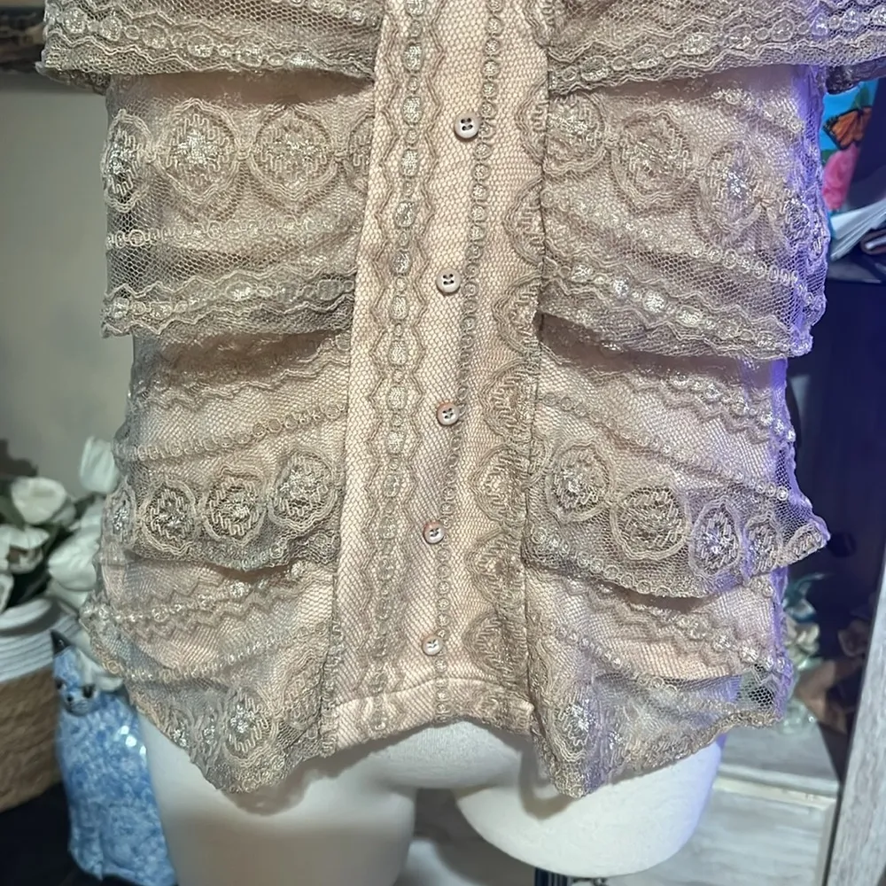 Democracy Ruffled Tank Top Y2K Style Lace Babydoll Sheer Fairy Coquette size M - Image 7