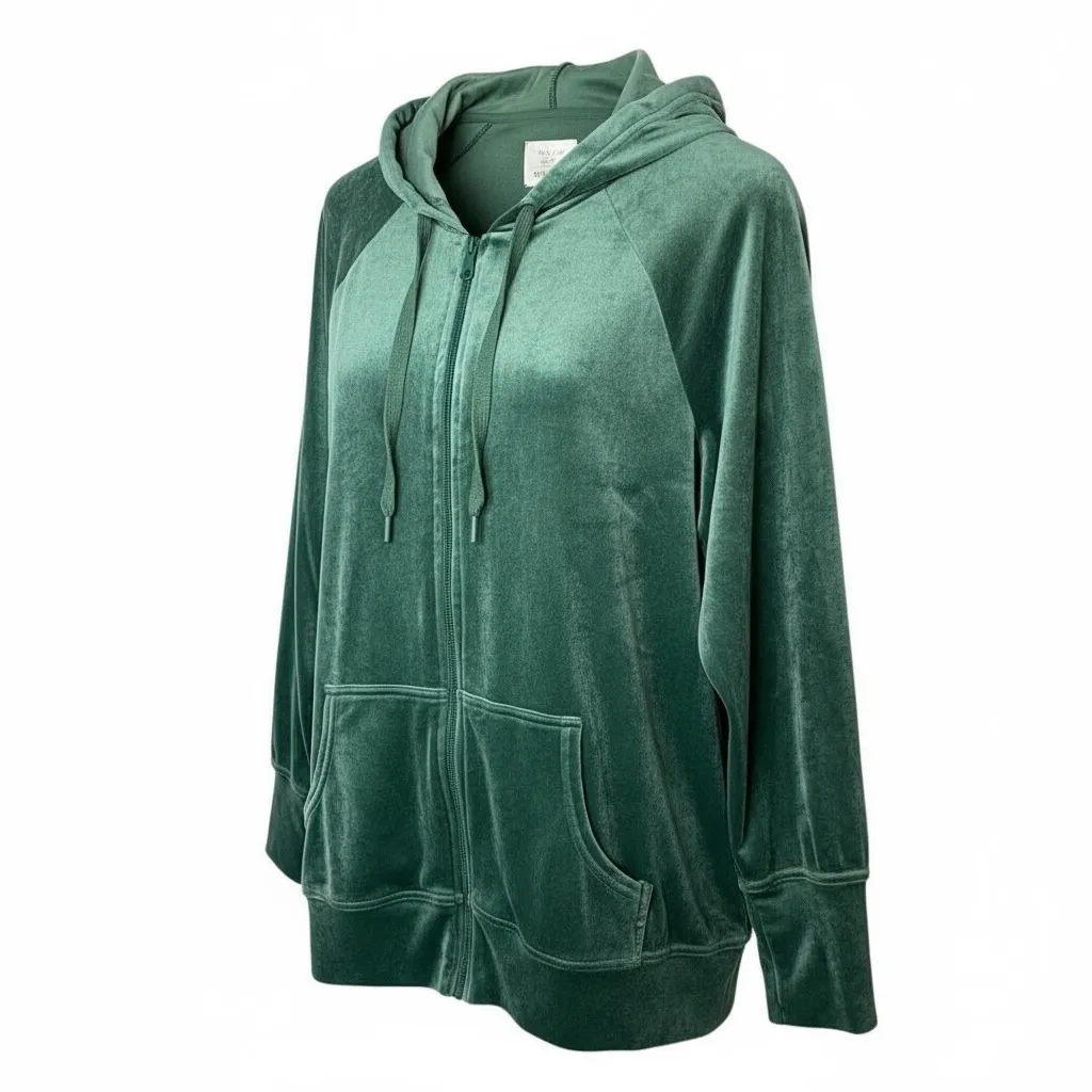 Offline by Aerie Green Velour Zip Up Hoodie Jacket Women‎ Size Medium - Image 2