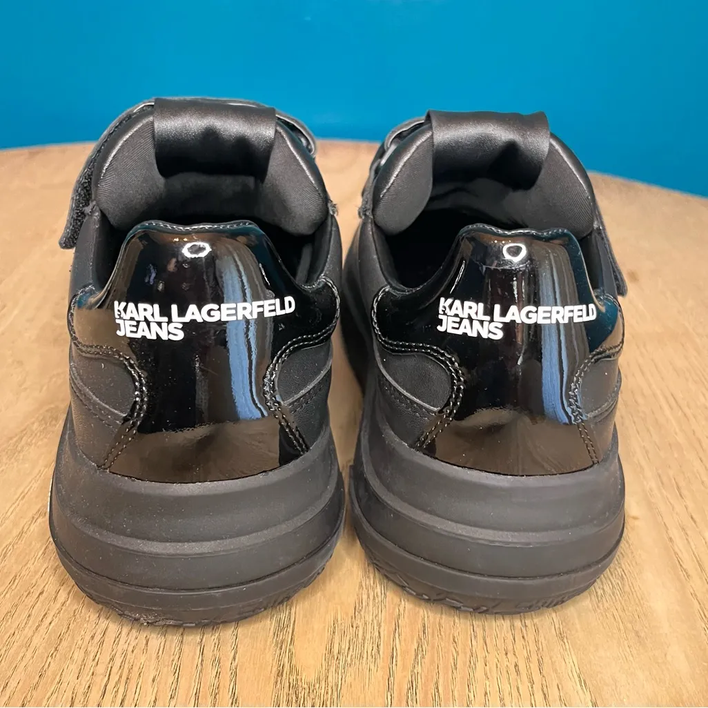 New! Karl Lagerfeld Kup Strap Black Leather Sneakers Dad Shoes Women’s Size 9 - Image 4