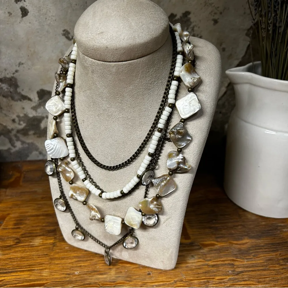 Cookie Lee 'Natural Beauty' 5 Strand Mixed Media Statement Necklace: Size 15-20" - Image 2