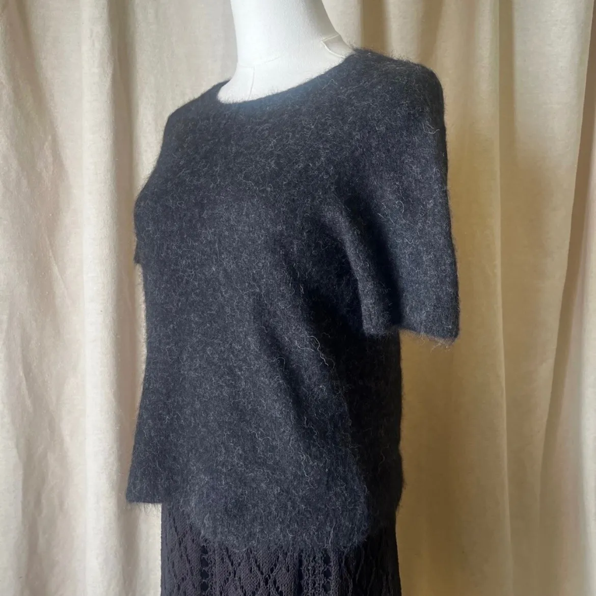Alpaca Blend Fuzzy Knit Top Everlane Charcoal Gray Short Sleeve Sweater S - Image 4