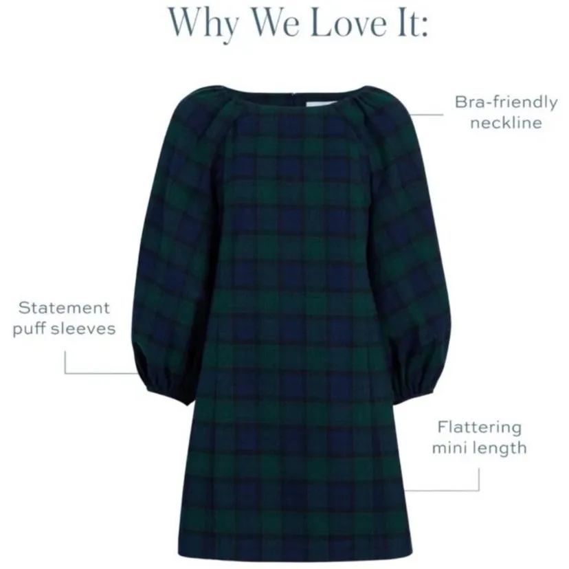 Hill House Araminta Dress Blackwatch Tartan Green Blue Plaid Sz XS Stewart Plaid - Image 6