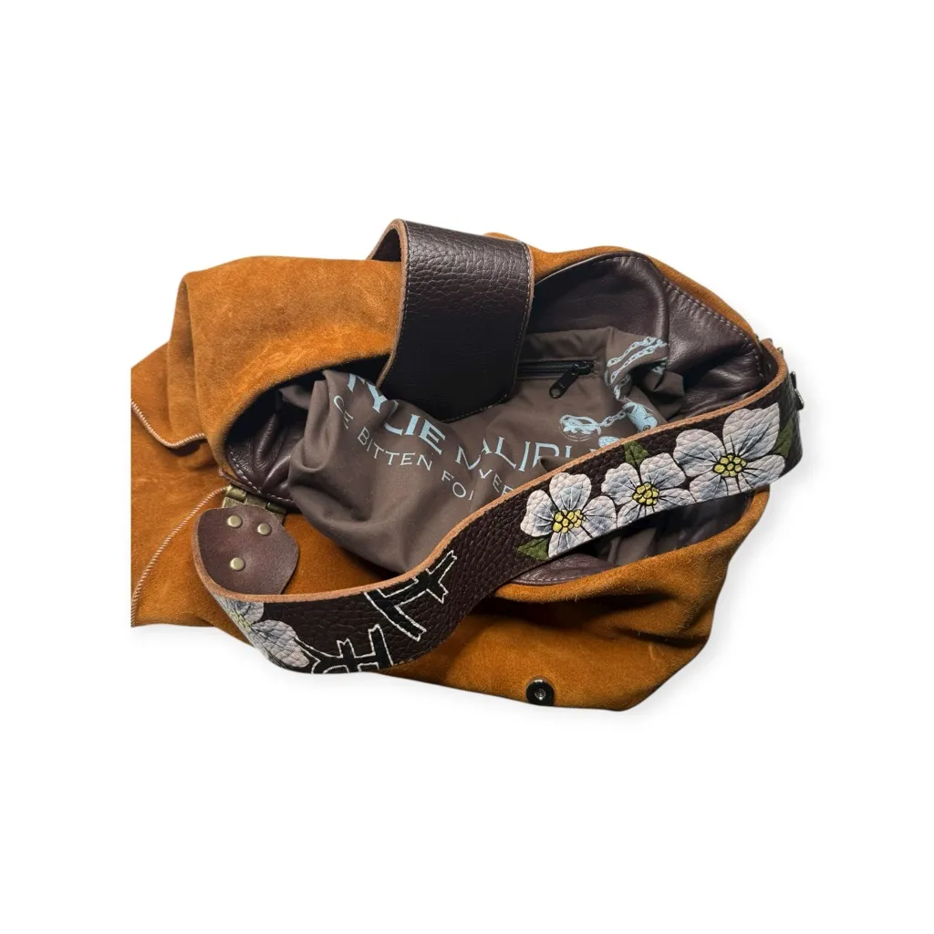 Rare: Tylie Malibu ♔ Ltd Ed Hand Painted Flower Strap Apache Bag ♔ Caramel Suede Brown - Image 14