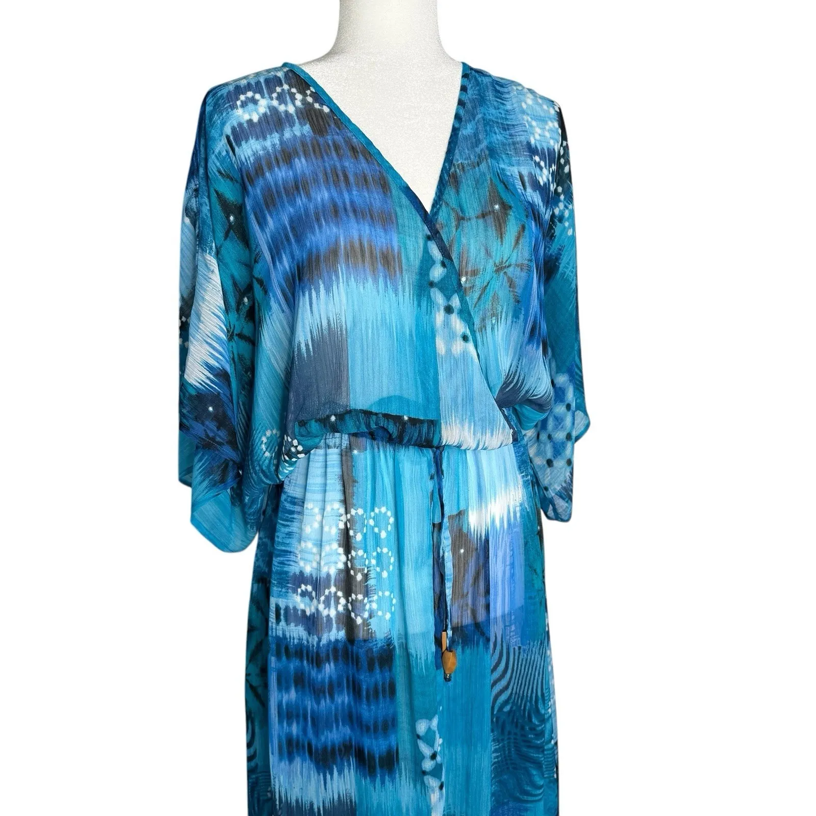 NWOT Bleu Rod Beattie L Swim Cover Up Blouson Maxi Semi Sheer Beach‎ Pool Resort - Image 4