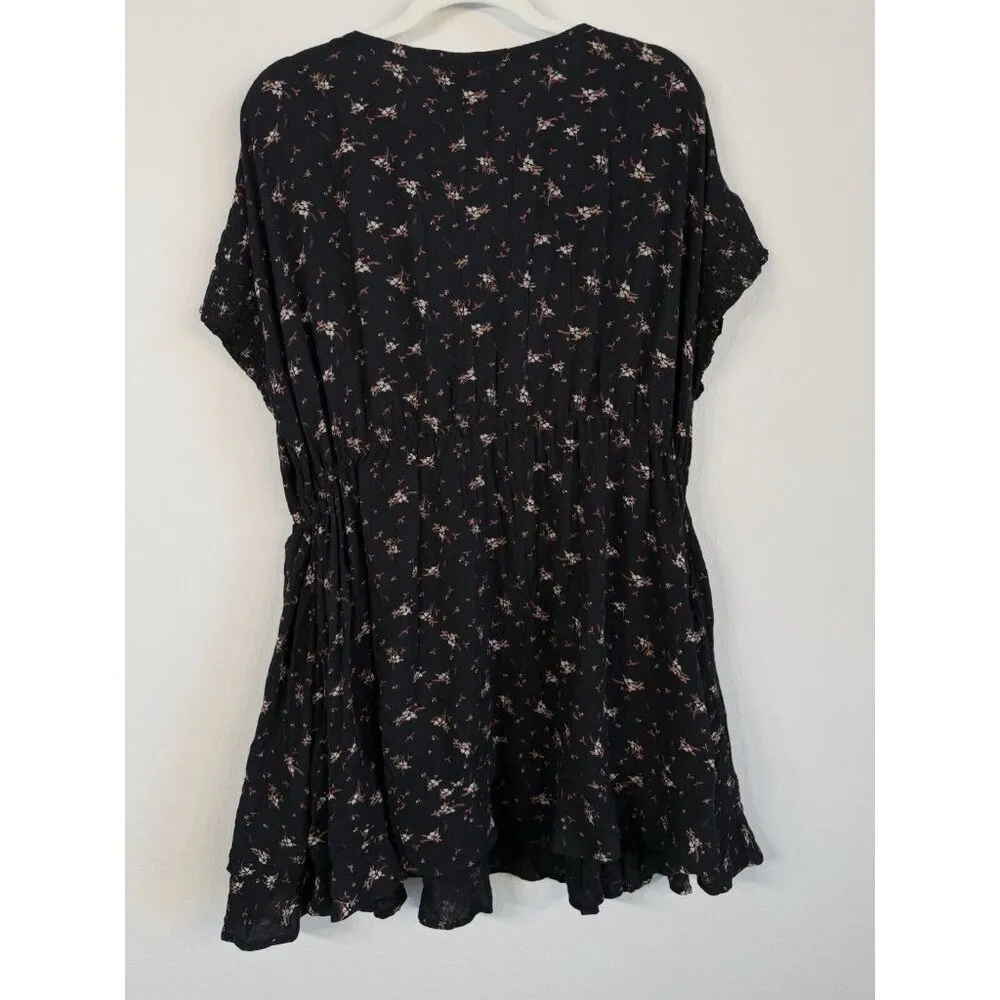 True Craft Dress Women M Black Floral Print High Waist Ruffled Boho Babydoll NWT - Image 12