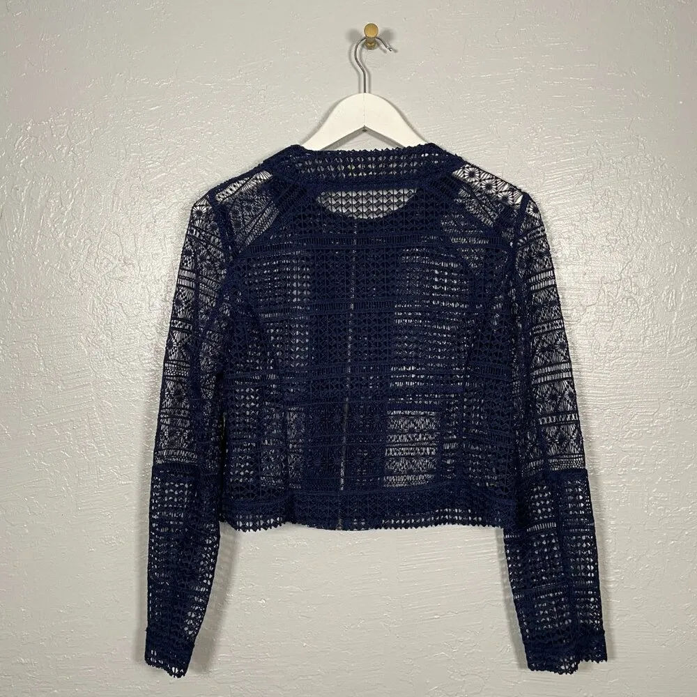 Diane Von Furstenberg Women 6 Navy Blue Arlette Lace Cropped Jacket Front Zip - Image 6