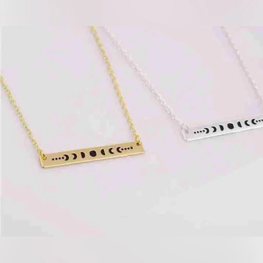 Yellow Gold Plated‎ Celestial Necklace w/ Moon Phase Bar Necklace, 16-18” - Image 7