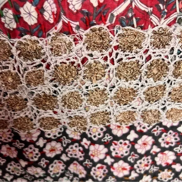 AnaMika Khanna Boho Patchwork Floral Tunic Dress Belted Long Sleeve India Red Size M - Image 9