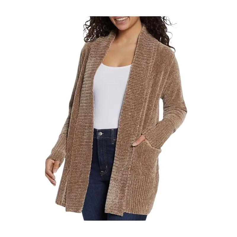 Orvis Chenille Shawl-Collar Open-Front Cardigan Sweater Women XXL Tan Brown Cozy - Image 9