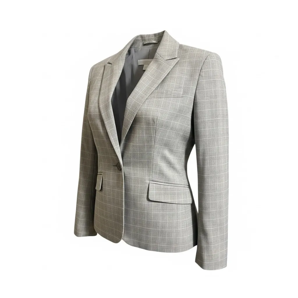 NY&C Women's Size 2 Stretch Plaid Blazer Career Workwear Jacket Office Gray - Image 2