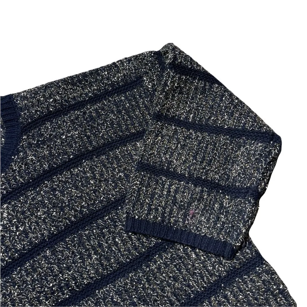 HWR Anthropologie Navy Blue Metallic Crewneck Sweater L - Image 3