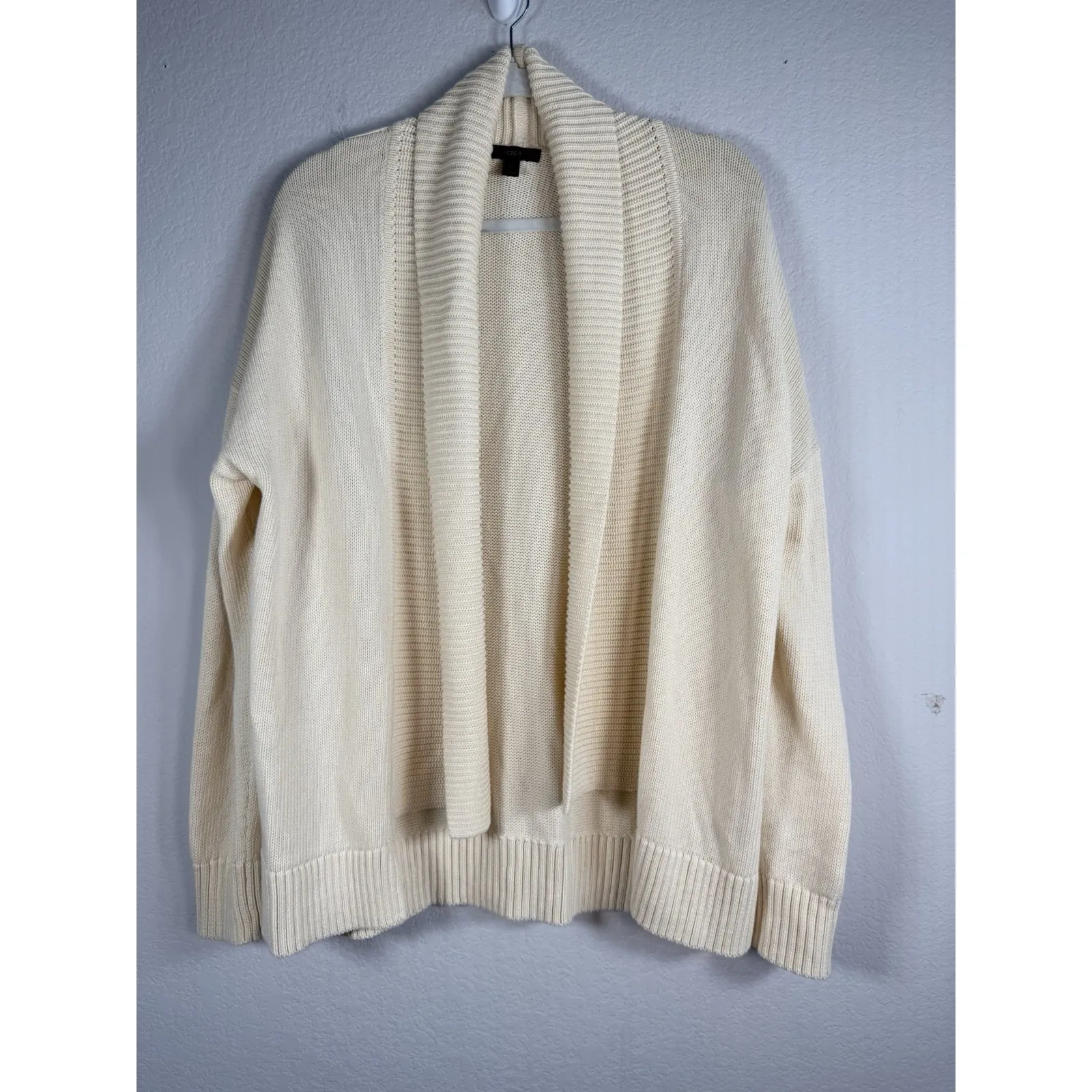 J.Crew Women Cream Rib Detail Close Knit Open Front Long Sweater Cardigan Size L - Image 9