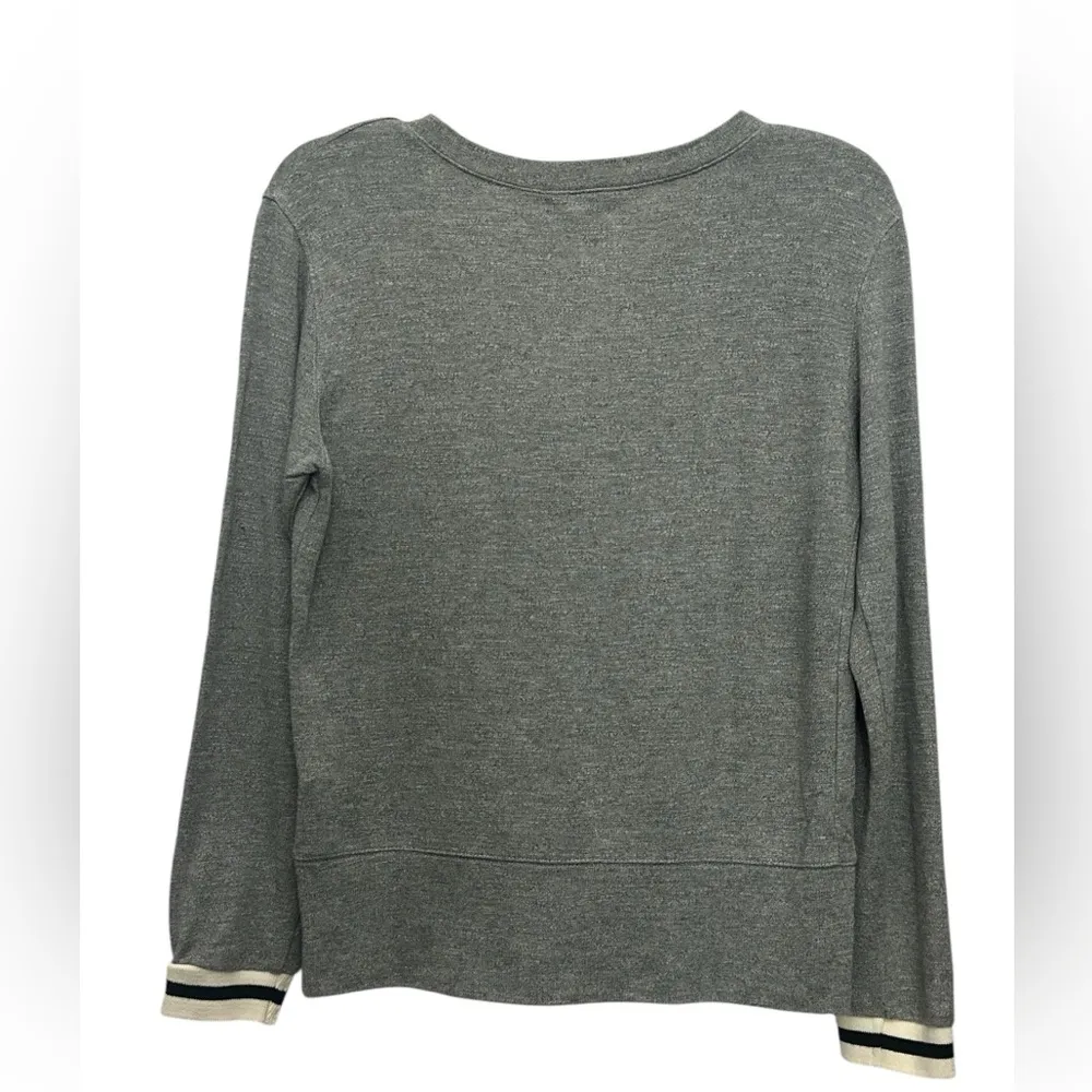 Monrow Striped Cuff V Neck Sweater Size XS Gray Stretchy Sporty - Image 3