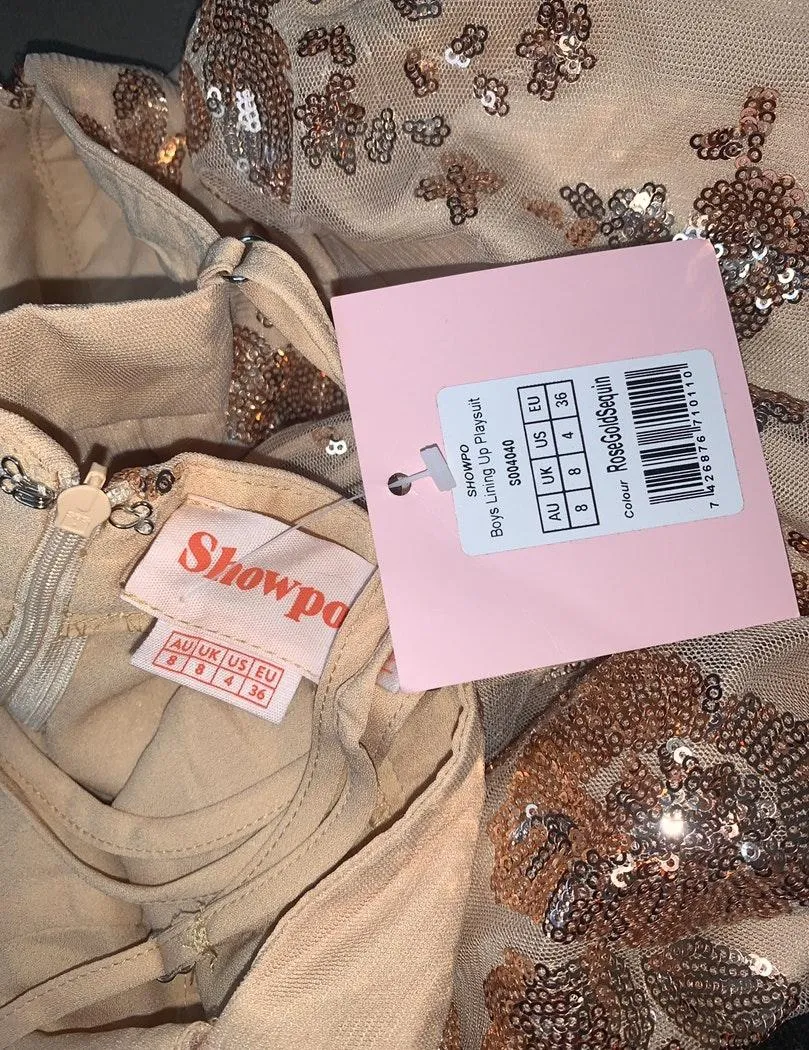 Showpo Rose Gold Sequin Romper - Image 3