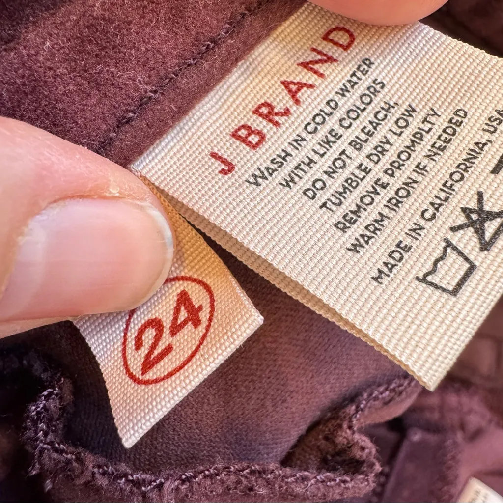 J Brand Wine Burgundy Velvet Skinny Pants Womens 24 Fall Preppy Classic Jeggings - Image 5