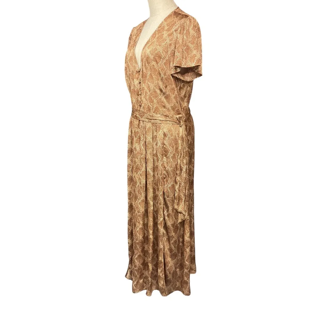 PAIGE Alayna Snakeskin Print Belted Dress In Bronze Size XL Short Sleeve‎ Chic - Image 5