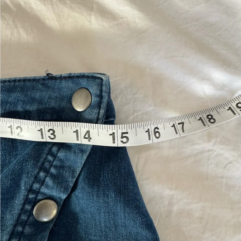 Free People We The Free Wrap Denim Jean Mini Skirt Size 10 Snap Blue Summer - Image 6