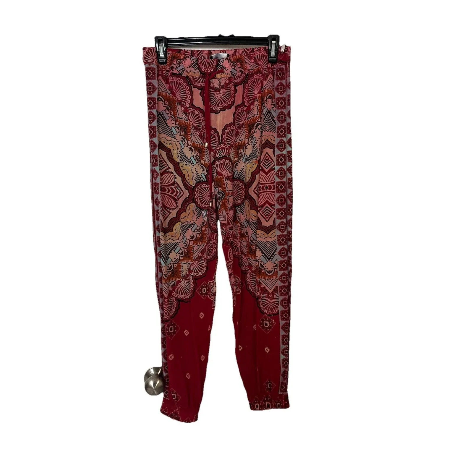 atos lombardini 100% Silk Jogger Pants Size M (42) Red Boho Gypsy Peasant Size M - Image 3