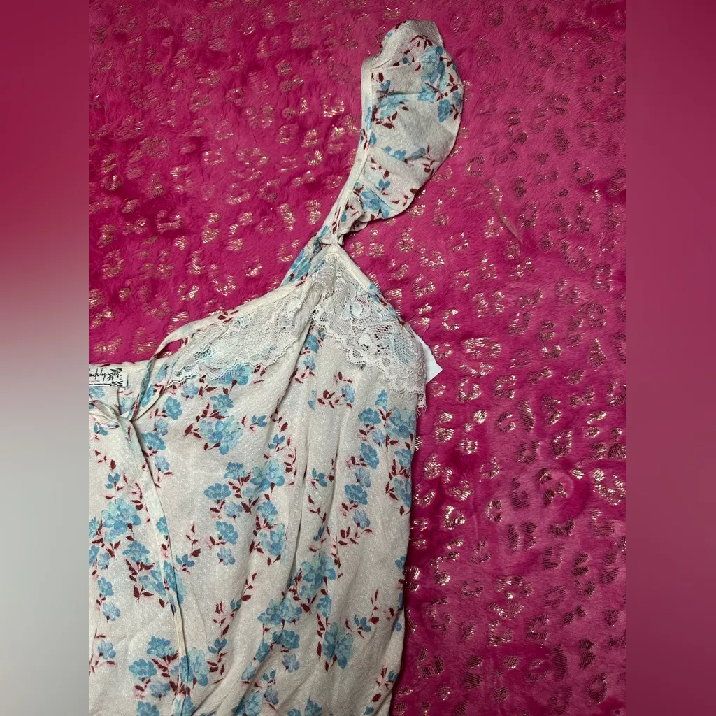 NEW Free People Floral White Ruffle Sleeve Lace Detailed Tank Top Bodysuit Sz S - Image 5