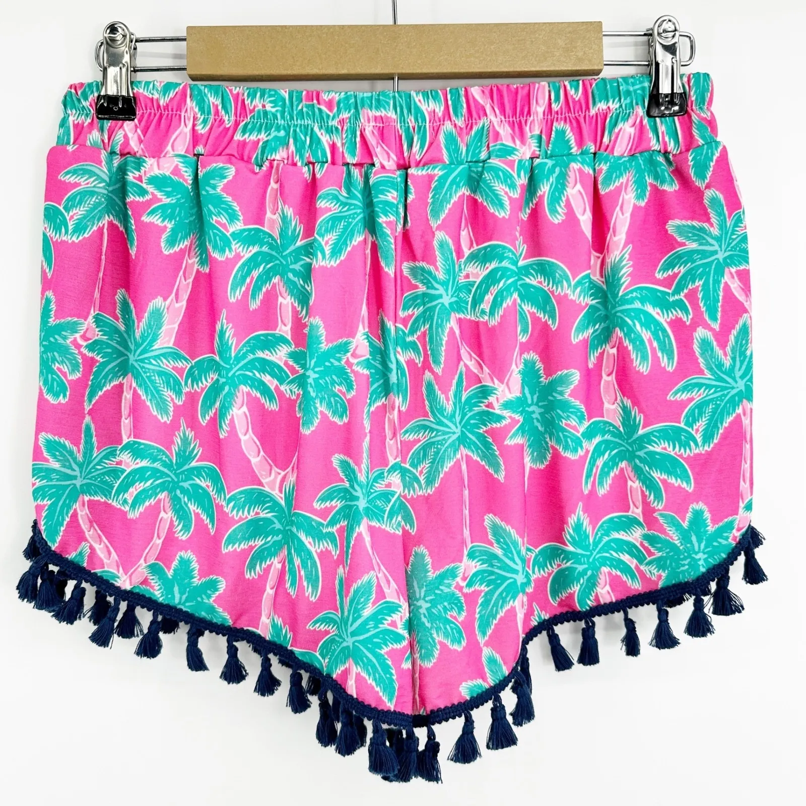 Simply Southern Pink Palm Tree Tassel Shorts Lined Y2K Coastal Summercore XL - Image 3