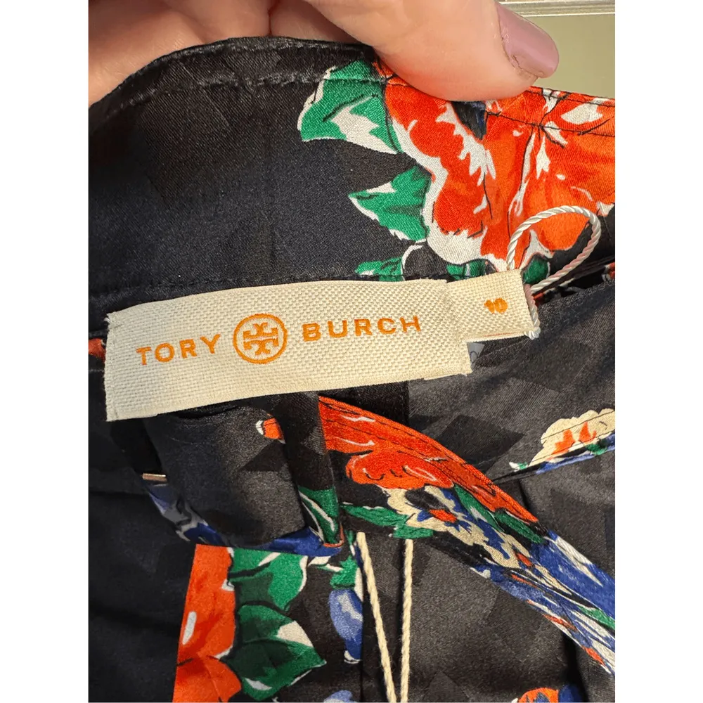 Tory Burch NWT Ruffled Floral Silk Jacquard Skirt in Navy Tea Rose Size 10 - Image 7