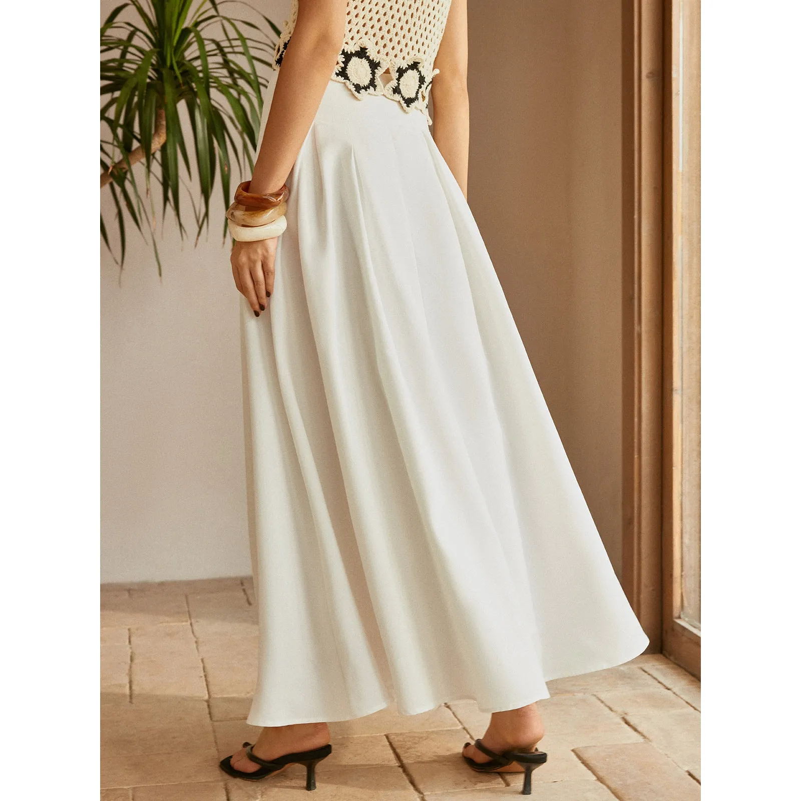 Commense Minimalist Breezy Oversized Button Ruched Pockets Skirt White Small - Image 5