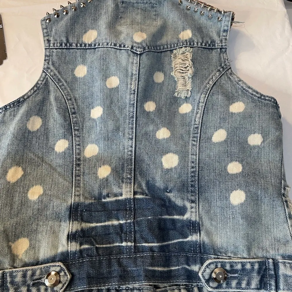 Boom Boom Jeans Womens Denim Vest Studded Polka Dot Distressed Size S - Image 4