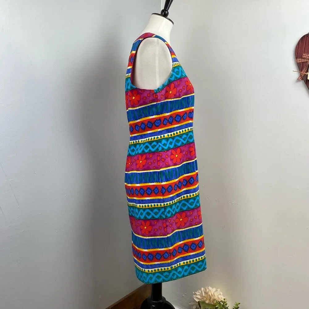 Miss Dorby Vintage 90s Magenta Funky Abstract Sleeveless Sheath Dress Sz 12P Pink - Image 3