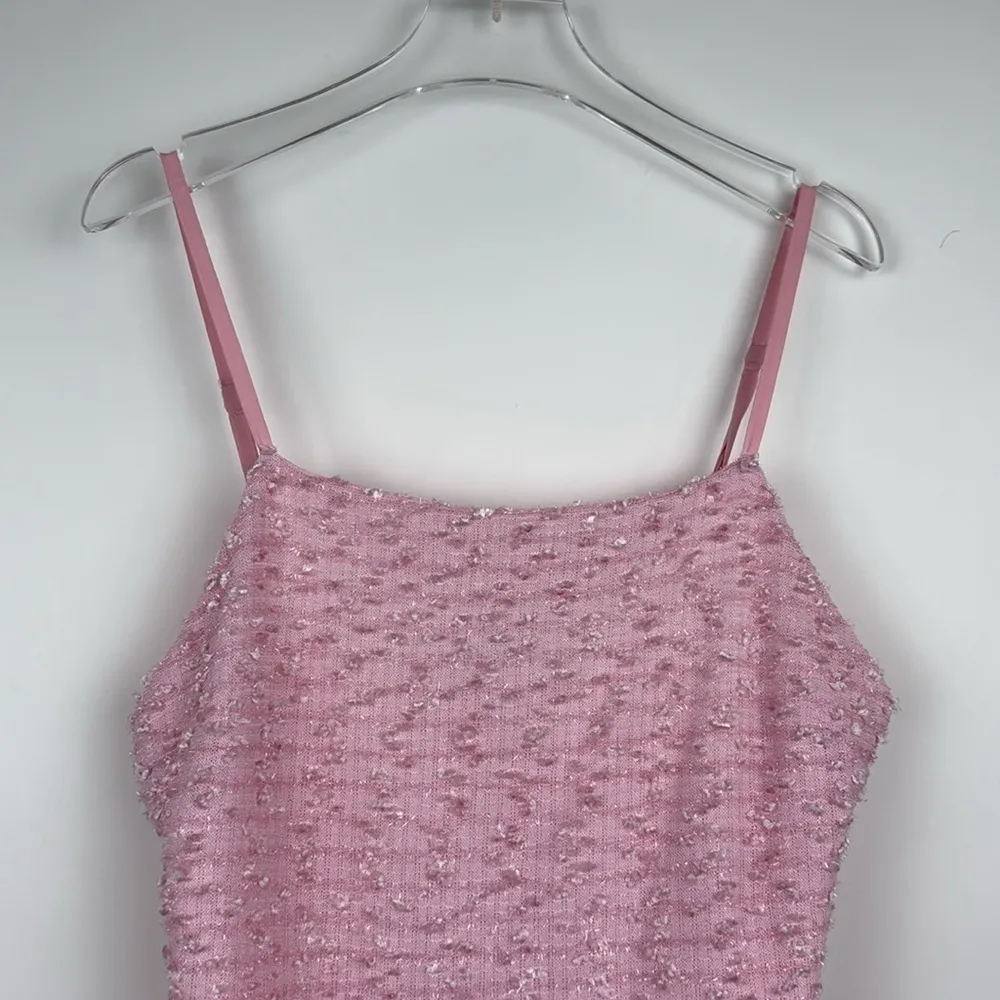 Lulus Pop the Bubbly Pink Tweed Mini Shift Dress Size Medium - Image 4