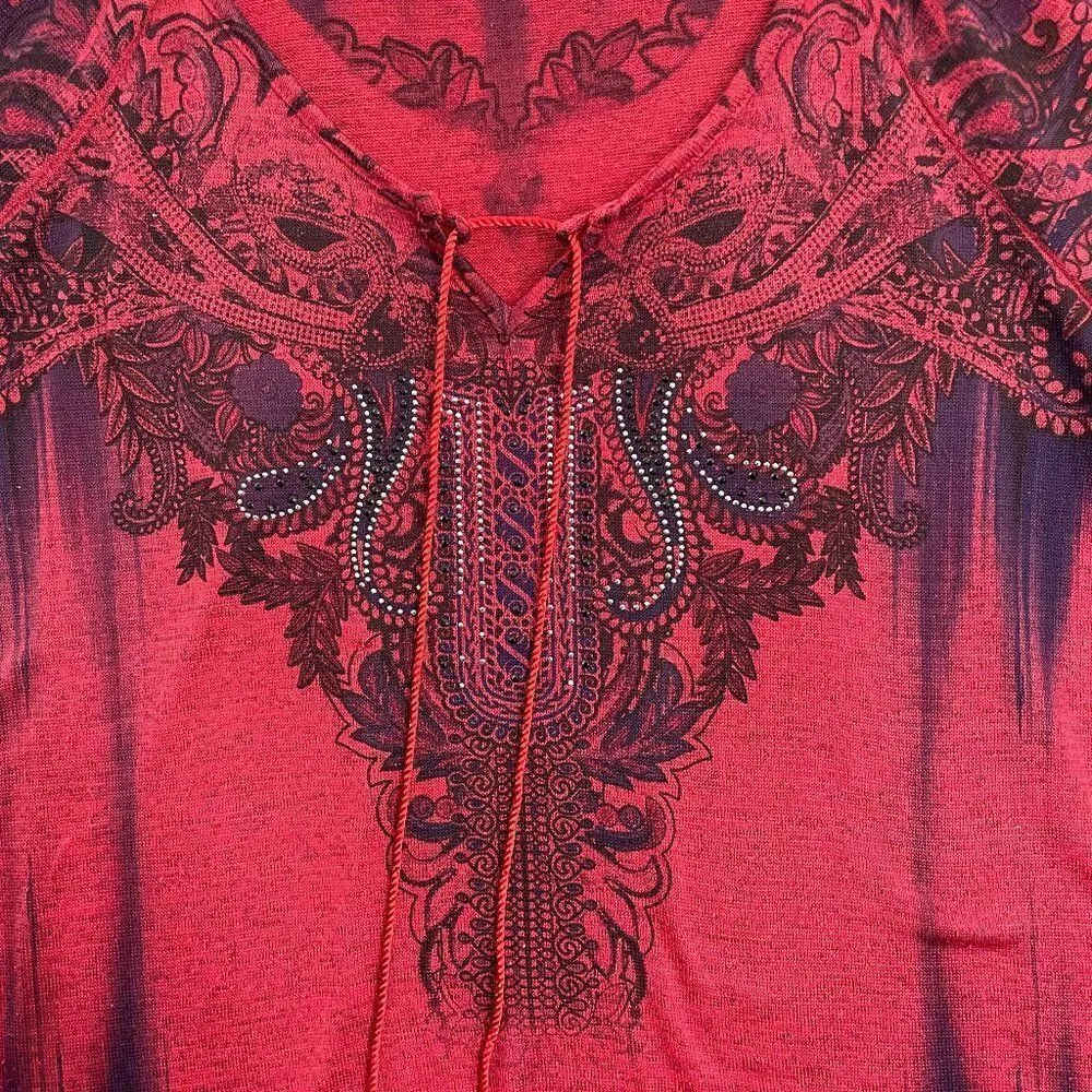 Energe World‎ Wears Women M Red Purple Boho Tunic Blouse Size M - Image 4