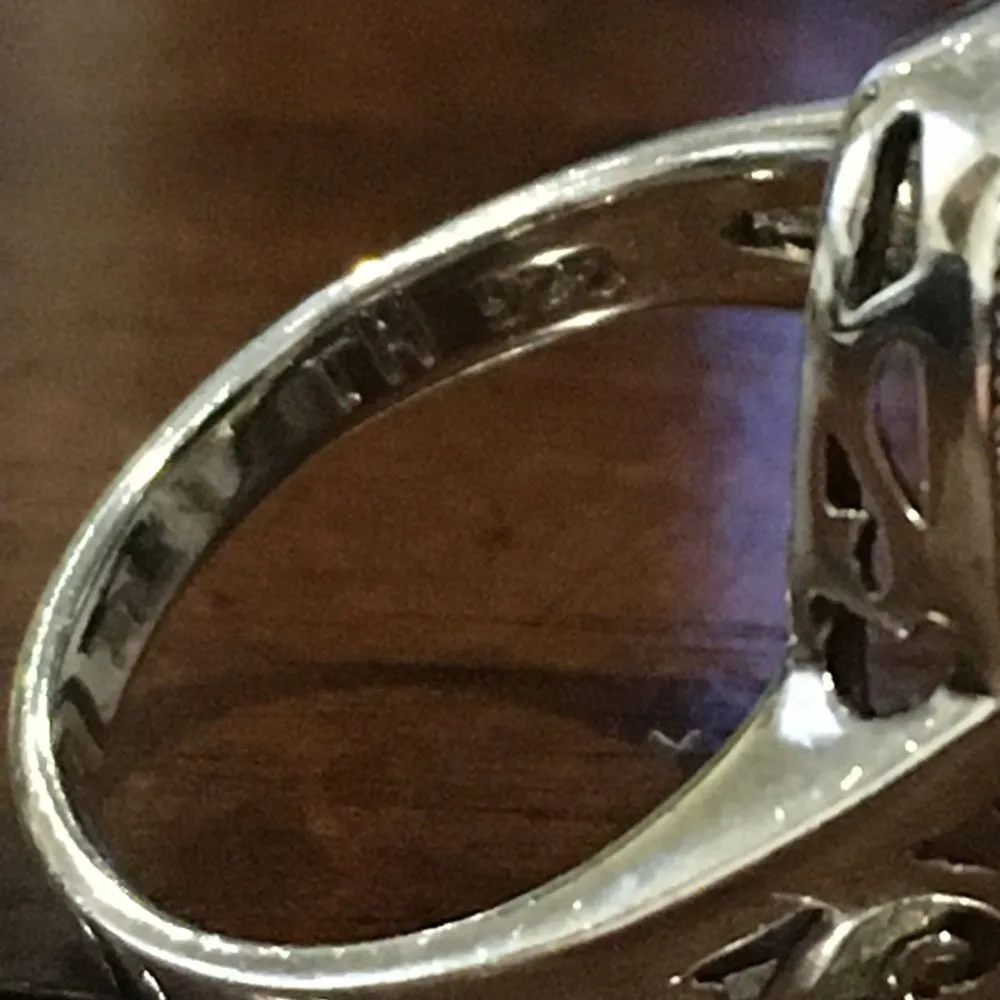 Vintage Marquise Cut Black Onyx Cabochon Sterling Silver & Marcasite Ring Sz 9.5 - Image 8