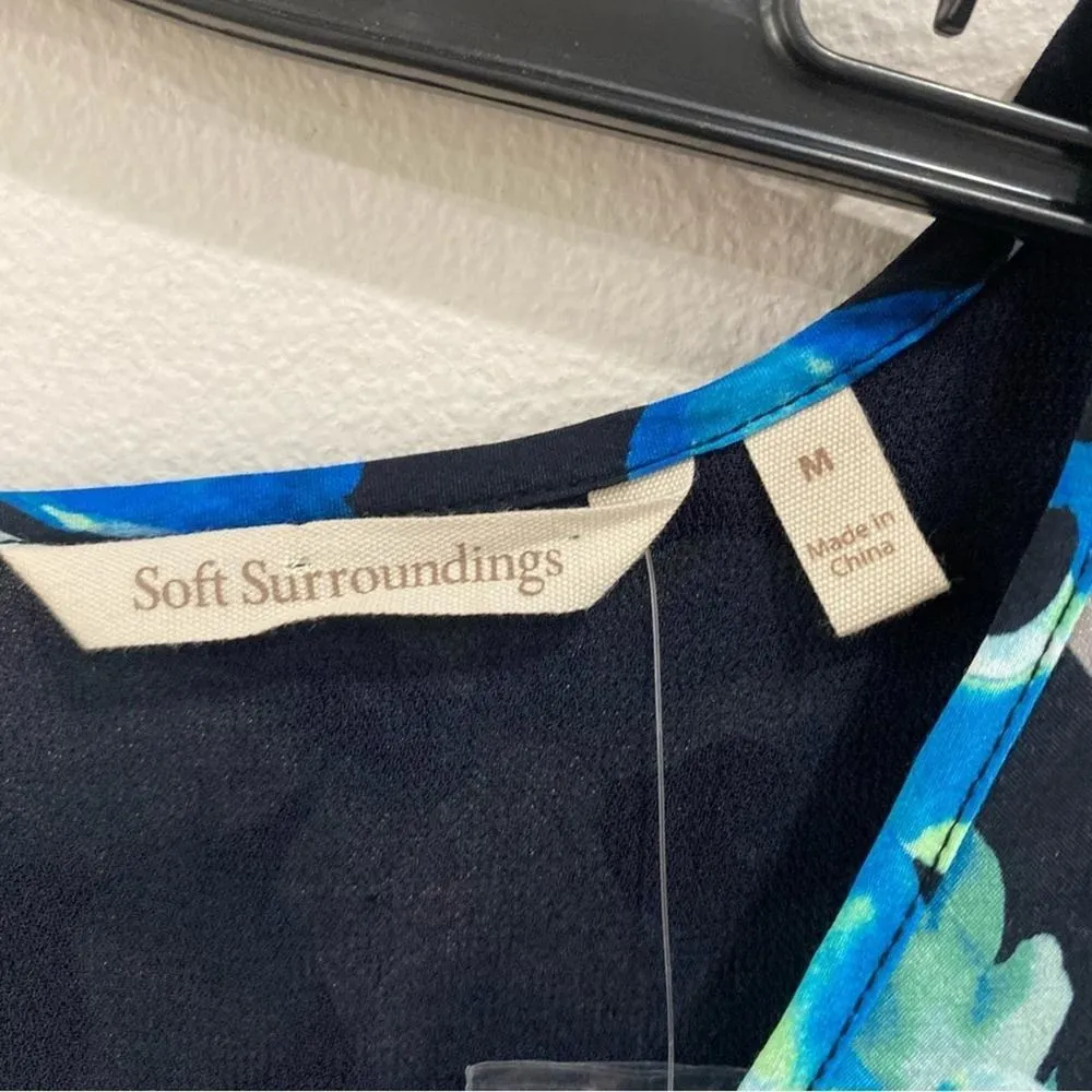 Soft Surroundings NWT Midnight Bloom Floral Crinkle Gauze Dress Blue Size M - Image 4