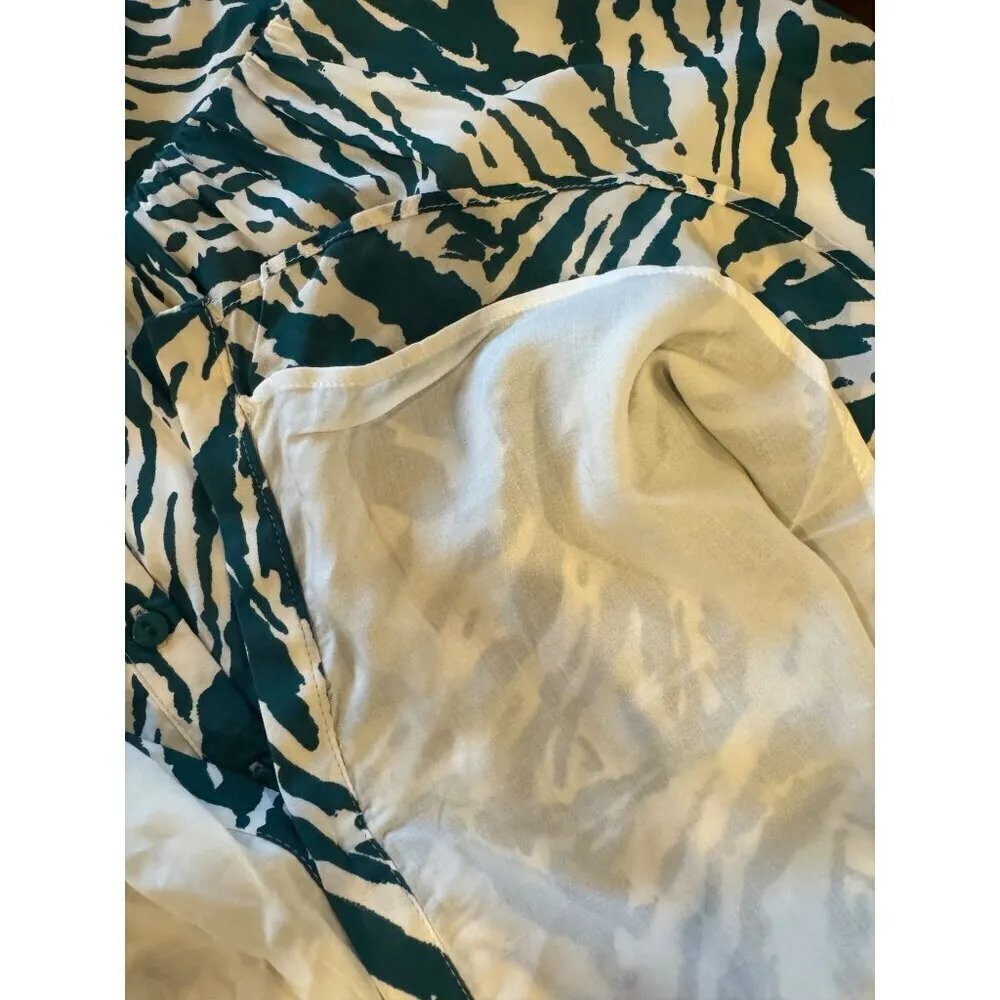 Ba&sh Dress Women 2 Green Ivory Vuzy Abstract Print V Neck Button Down‎ Mini - Image 10