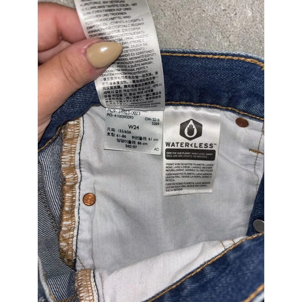 Levi's Premium Denim Button‎ Up Skirt Cut Off Fringe Womens 24 EUC - Image 5