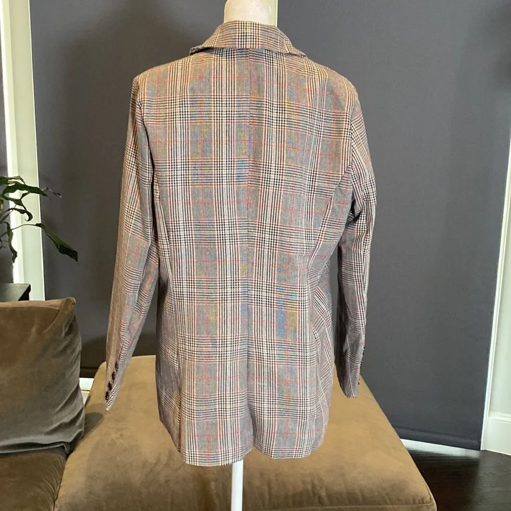 Women’s Oversized Casual Notched Lapel Jacket One Button Plaid Size M NWT Size M - Image 3