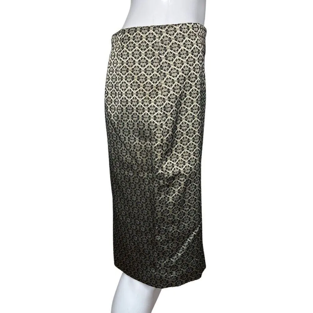 Ann Taylor Skirt Women 4 Petite Black Gold Shimmer Baroque Jacquard Party Preppy - Image 2