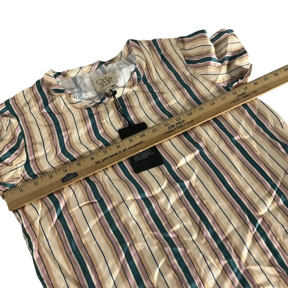 Striped Chaser Short-Sleeve Blouse With Scoop Neckline & Soft Pastel  silky - Image 4