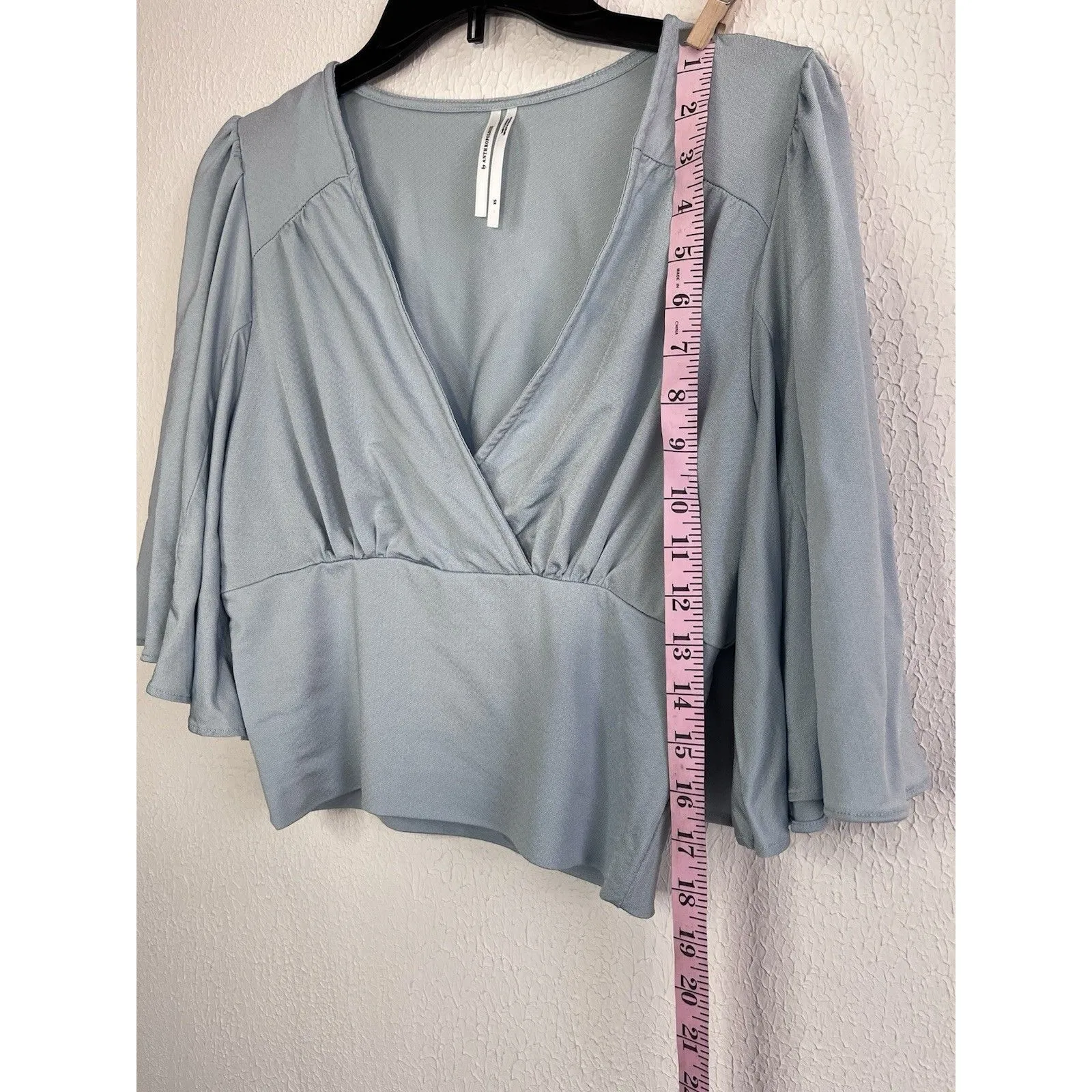 Anthropologie Women's Draped V-Neck Top, Blue bell Size XS - Image 4