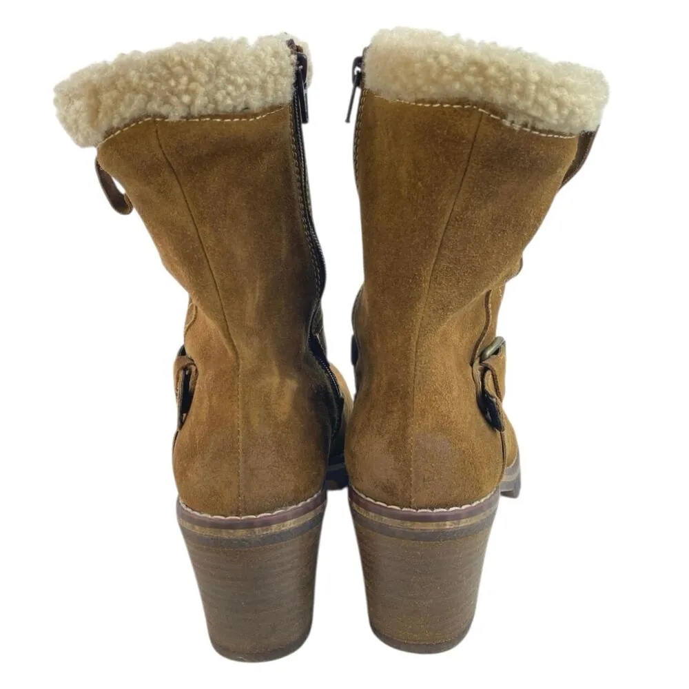 Manas Men's Brown Suede Leather Block Heel Buckle Strap Winter Snow Boots US 7.5 - Image 3