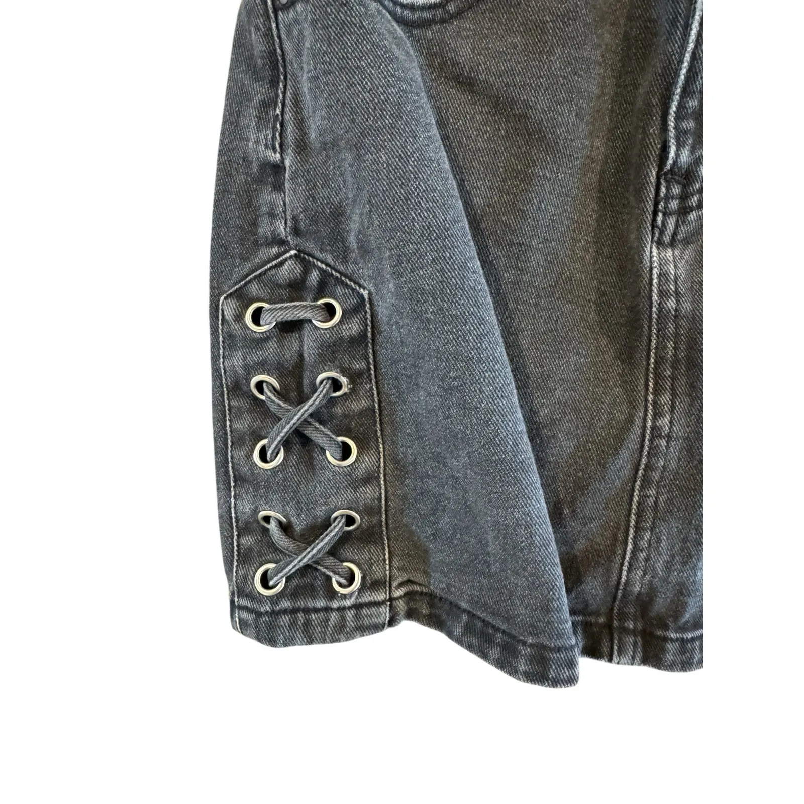 Pacsun Black Denim Lace-Up Mini Skirt | Y2K Grunge High Rise - Image 3