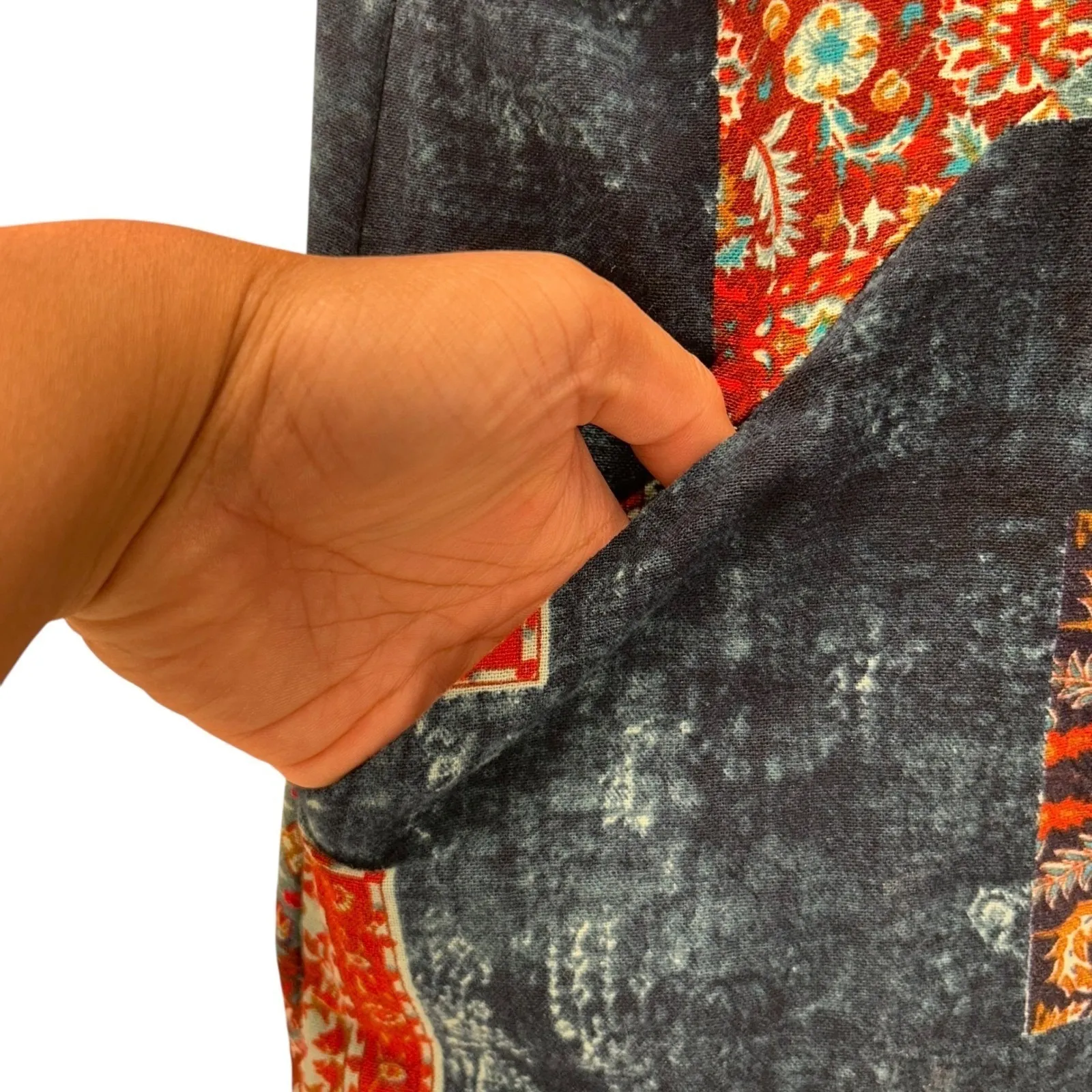 Boho Patchwork Overalls Teal‎ Large Blue - Image 3