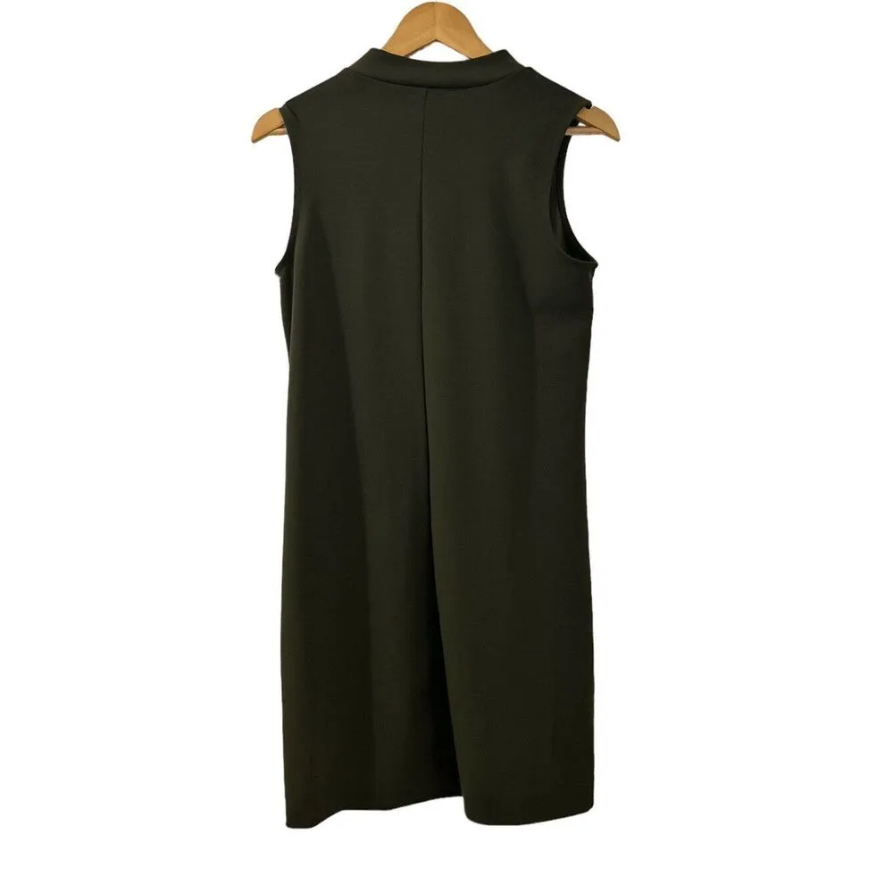 Banana Republic Dark Green Shift Dress Sleeveless Snaps on Shoulder Size Small - Image 5