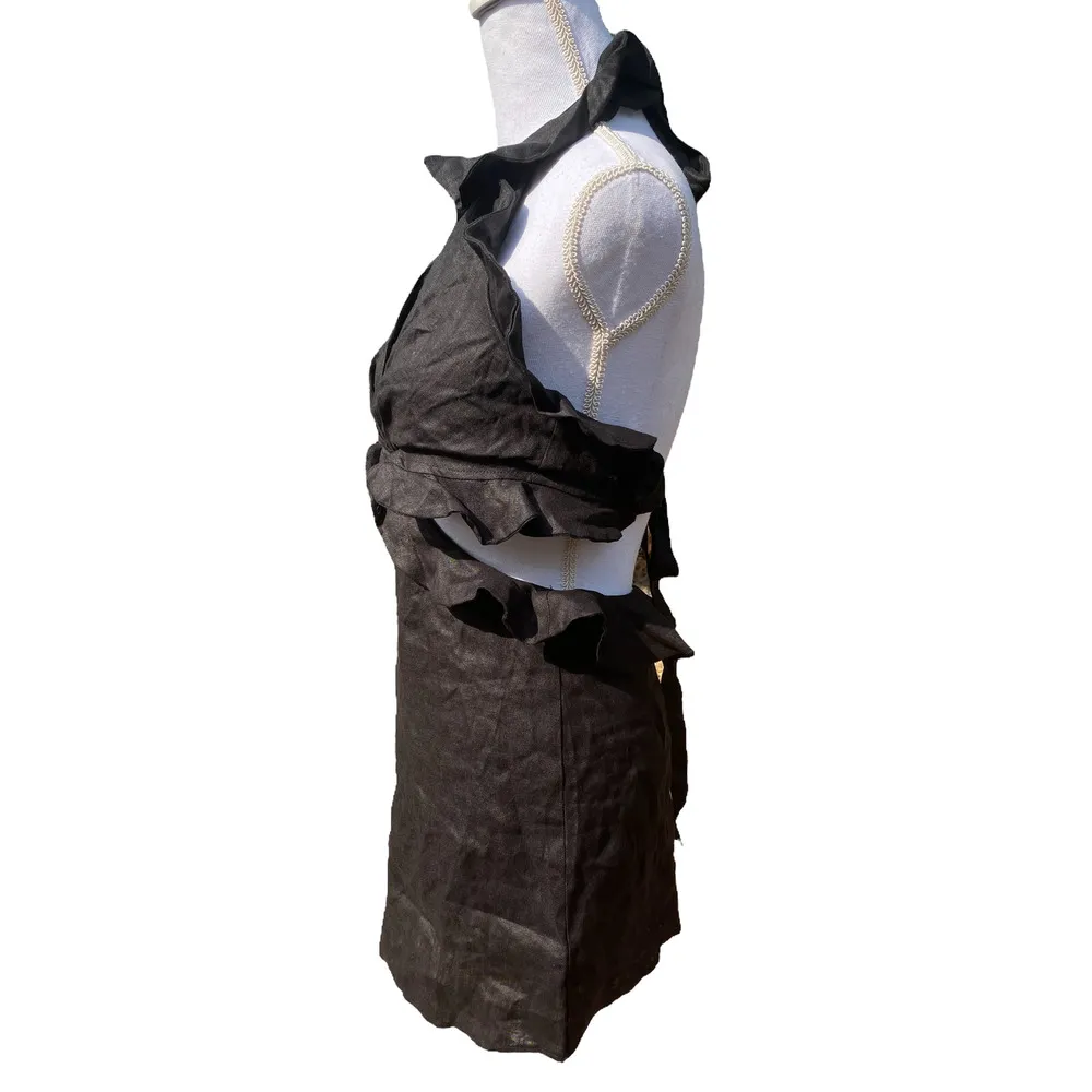 Mable Sleeveless Cut Out Waist Detail Ruffle Mini Dress Black Women's Size Small - Image 6